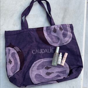 New Caudalie Purple Tote with Skincare Trio